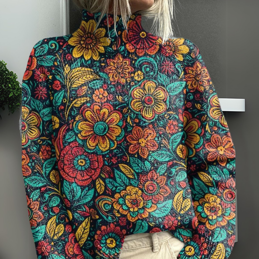 Rasha | Mock Neck Printed Knit Sweater