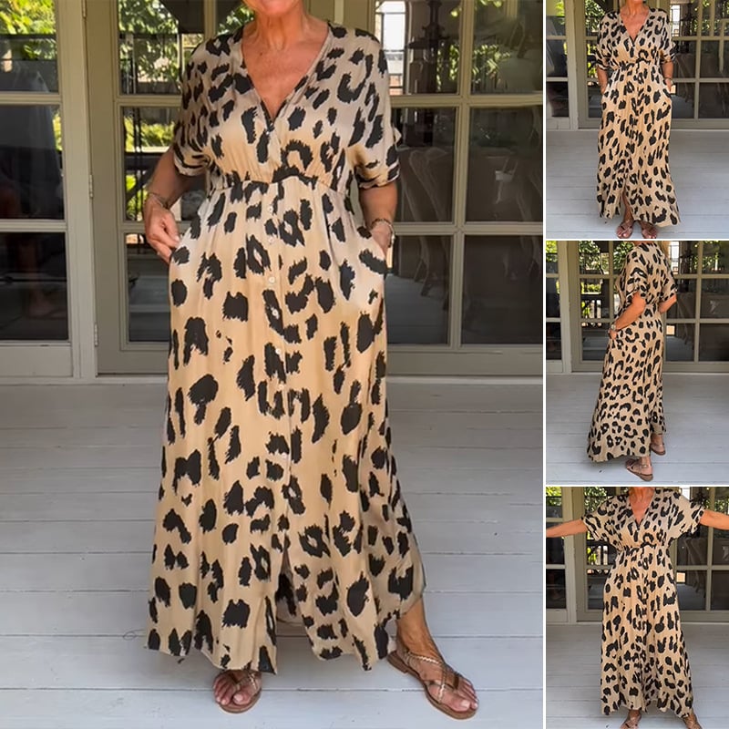 Kawtar | Maxi Dress Leopard Print V Neck