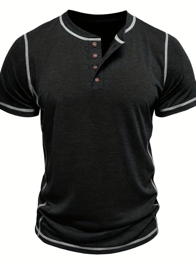 Orazio | Henley Short Sleeve Contrast Stitch Shirt