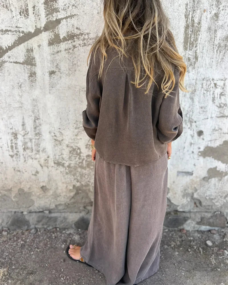 Bogna | Two-Piece Set Tie-Front Shirt Wide-Leg Pants