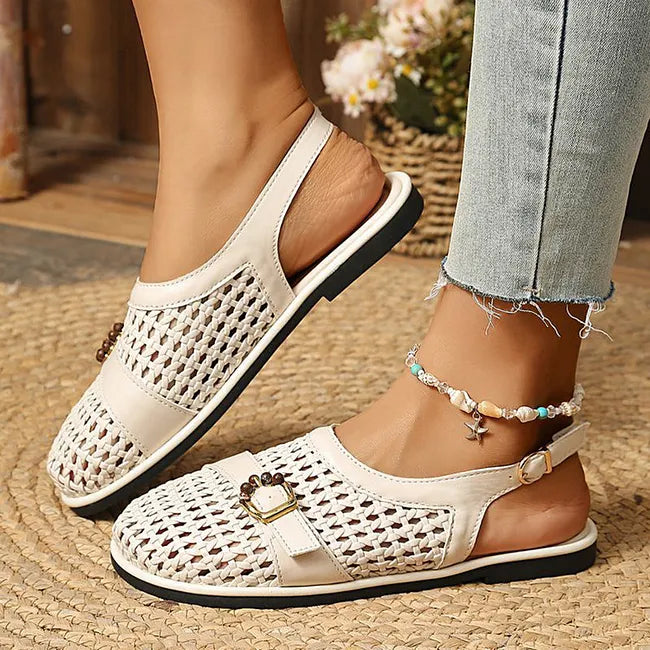 Ghie | Woven Closed Toe Slingback Flat Sandals