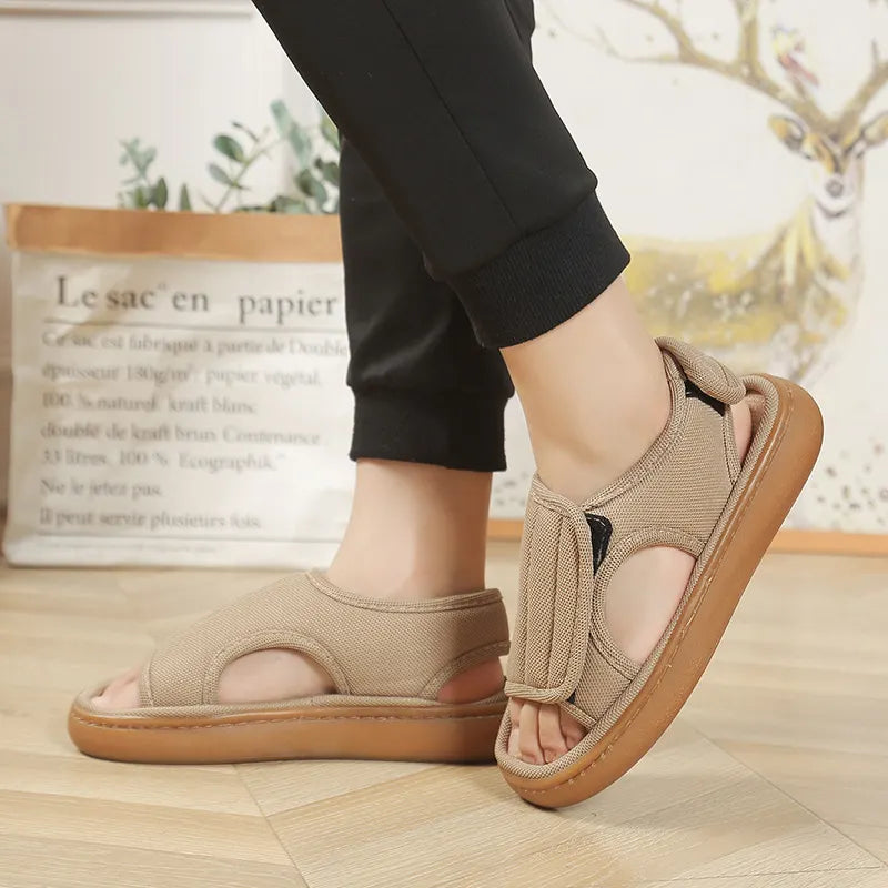 Karena | Open Toe Adjustable Hook Loop Sandals