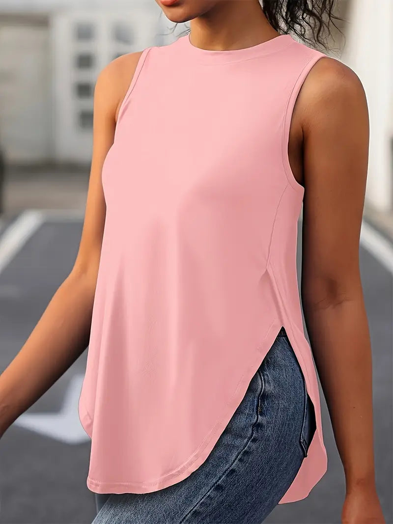 Desirae | Solid Sleeveless Crew Neck Tunic Top