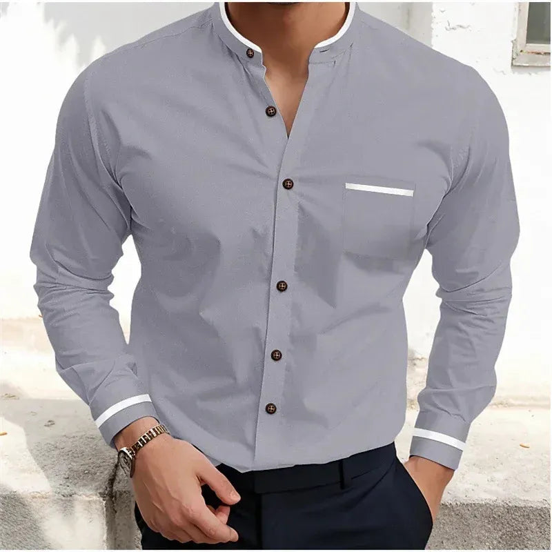 Askar | Long Sleeve Band Collar Shirt