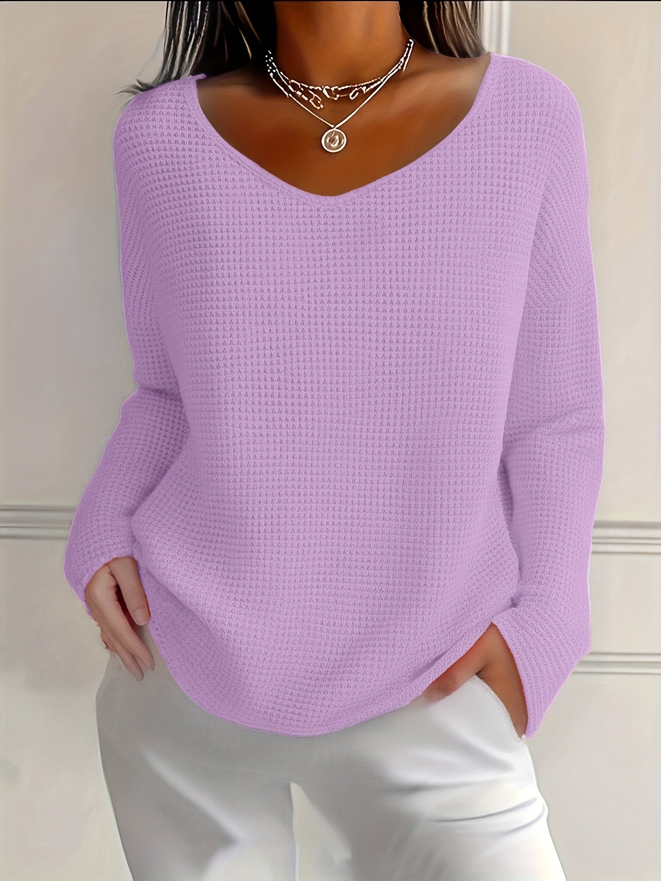 Imogurette | Waffle Long Sleeve V-Neck Shirt in Multiple Colors