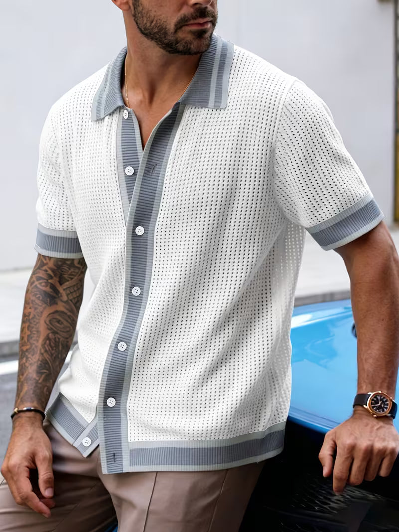 Walt | Knitted Short Sleeve Button-Up Polo Shirt