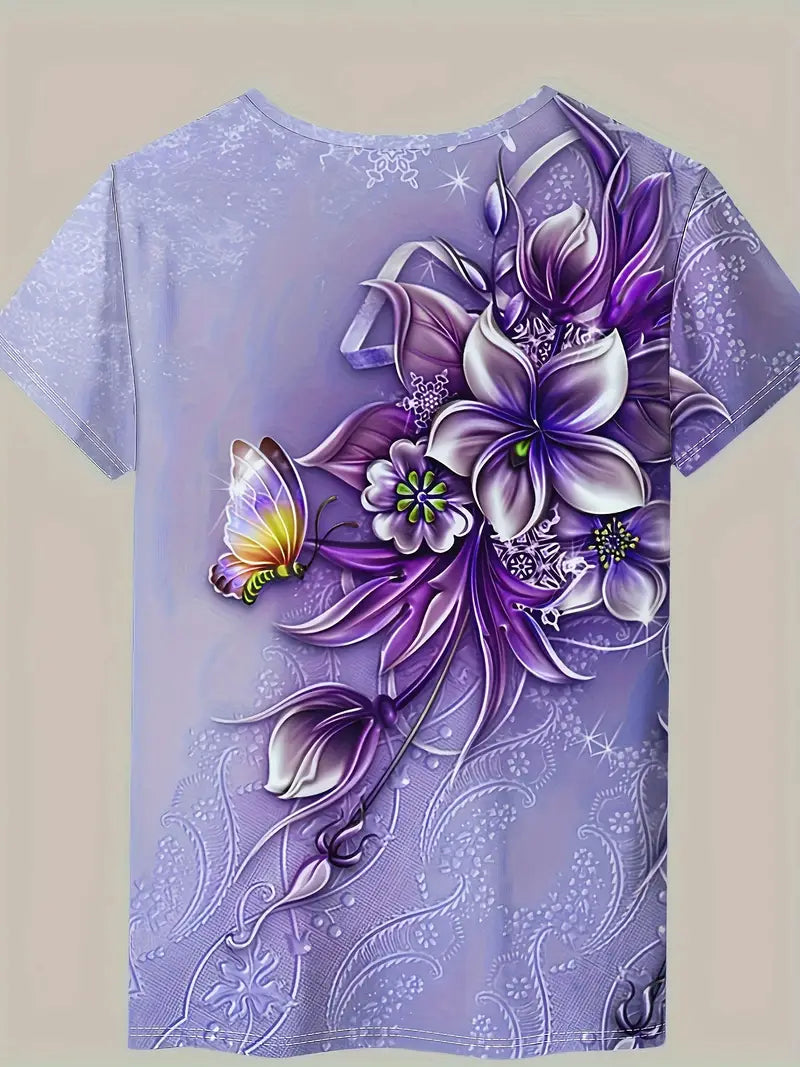 Carlisa | T-Shirt Floral Butterfly Short Sleeve Top