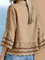 Solenn | Long Sleeve Ruffle Hem Button Blouse