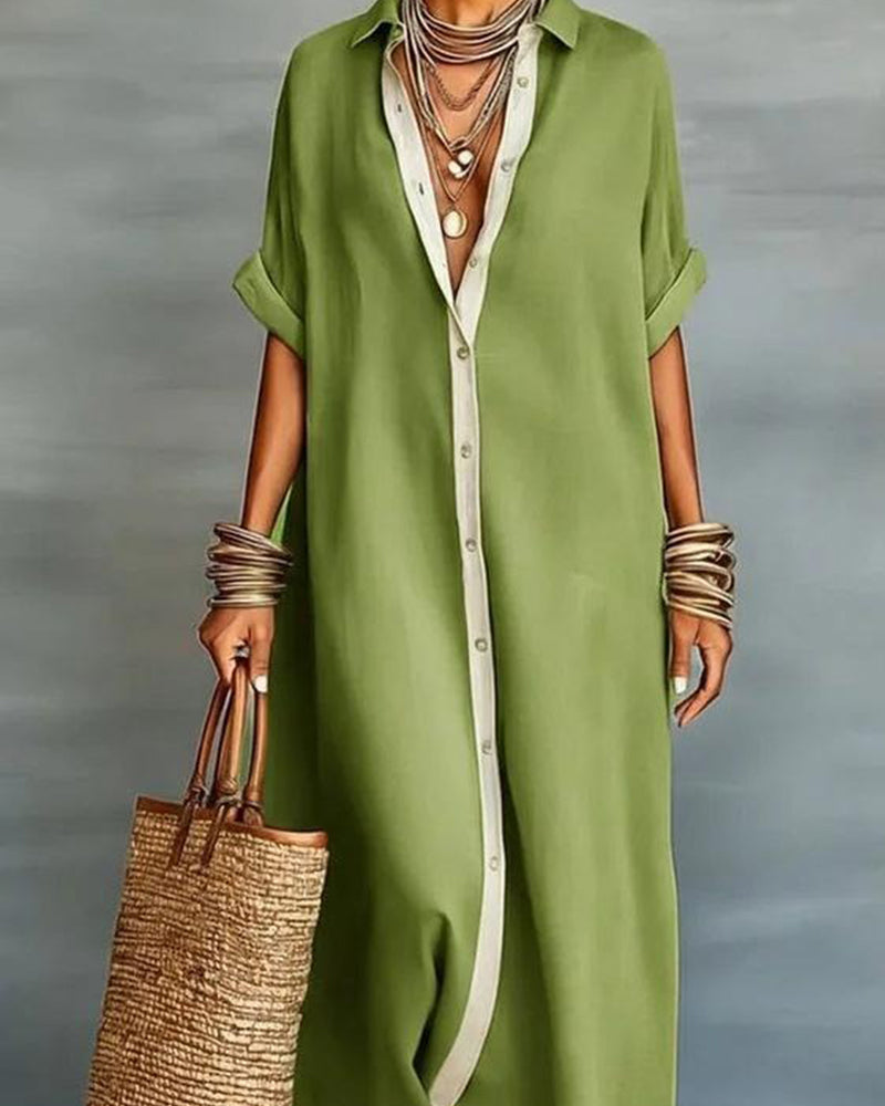 Nerena | Oversized Collared Button Front Midi Dress