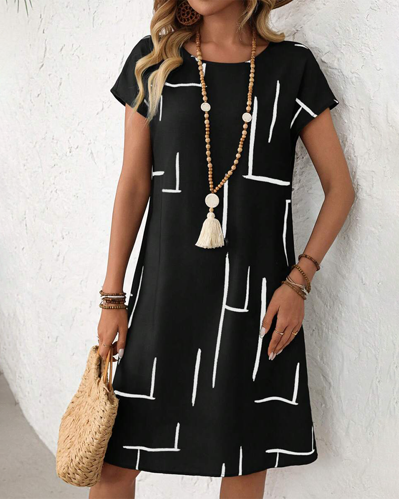 Ainee | Printed Round Neck Short Sleeve Dress