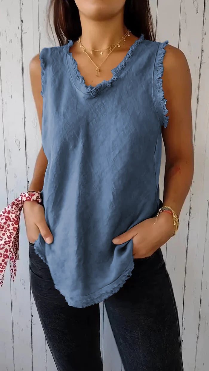 Myriam | Sleeveless V Neck Frayed Hem Vest Top