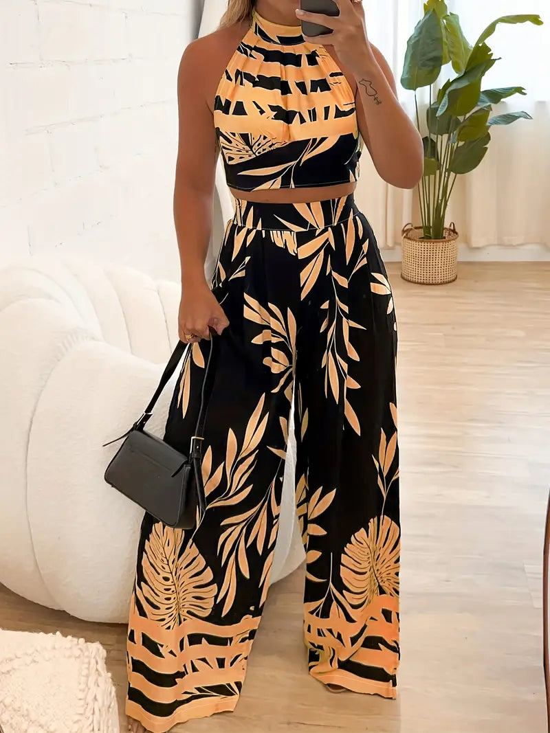 Zirina | Halter Crop Top Wide Leg Set