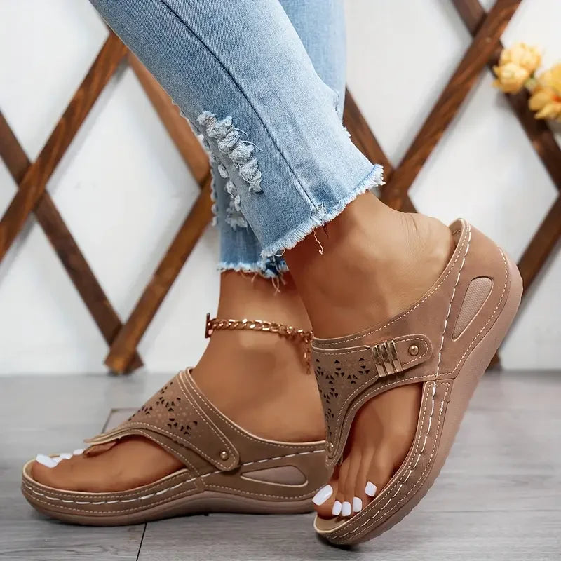 Tiara - Wedge Slip On Cutout Sandals