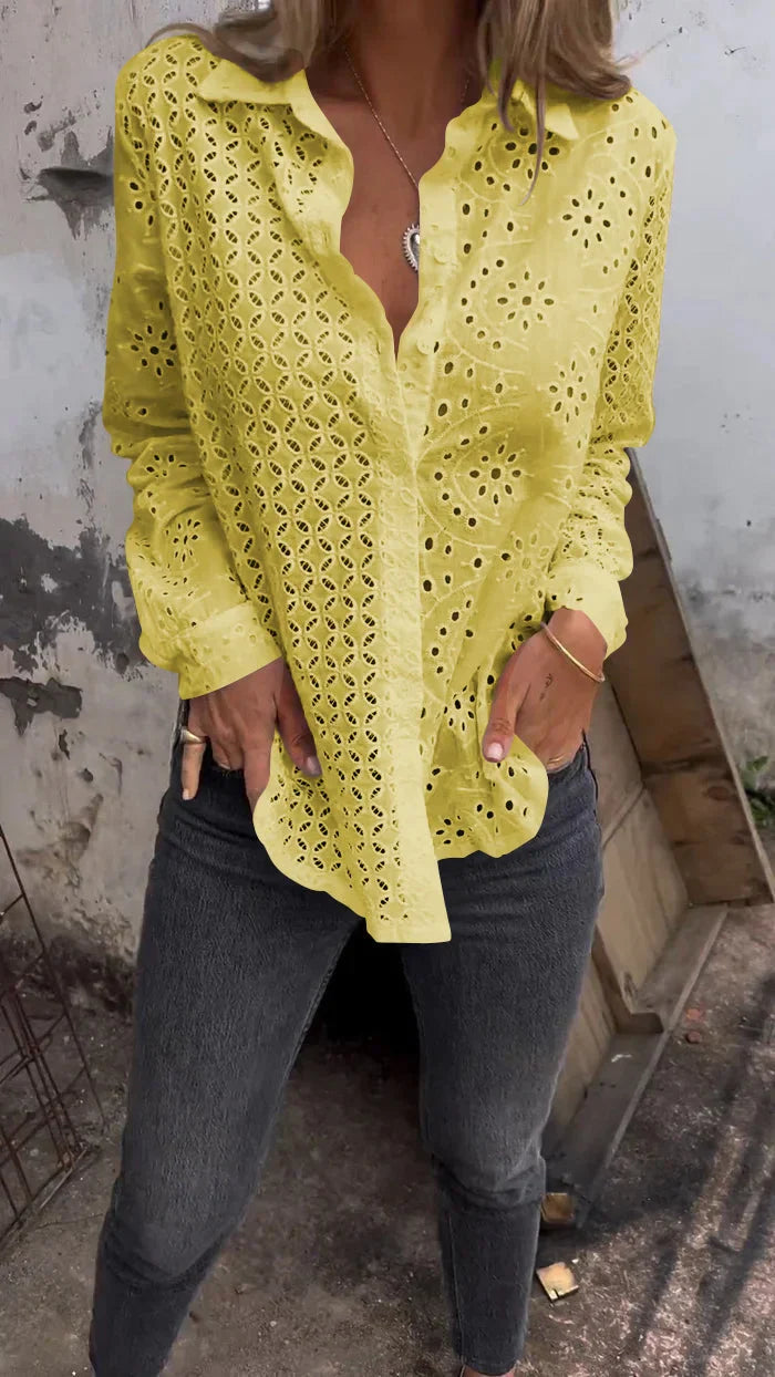 Tommie | Eyelet Button-Up Long Sleeve Blouse