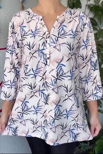 Nahikari | Printed V Neck Button Tunic Top