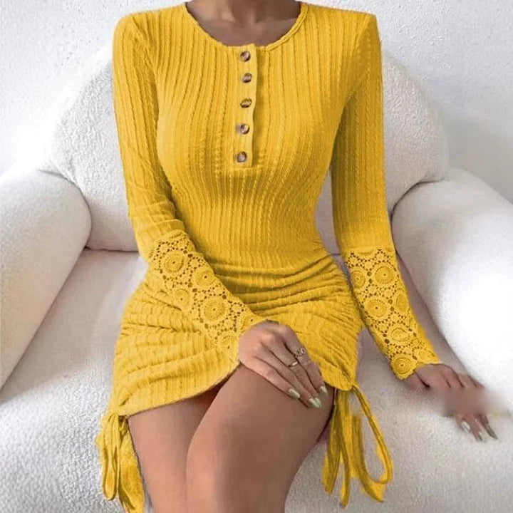 Sascha | Ribbed Lace Sleeve Henley Mini Dress