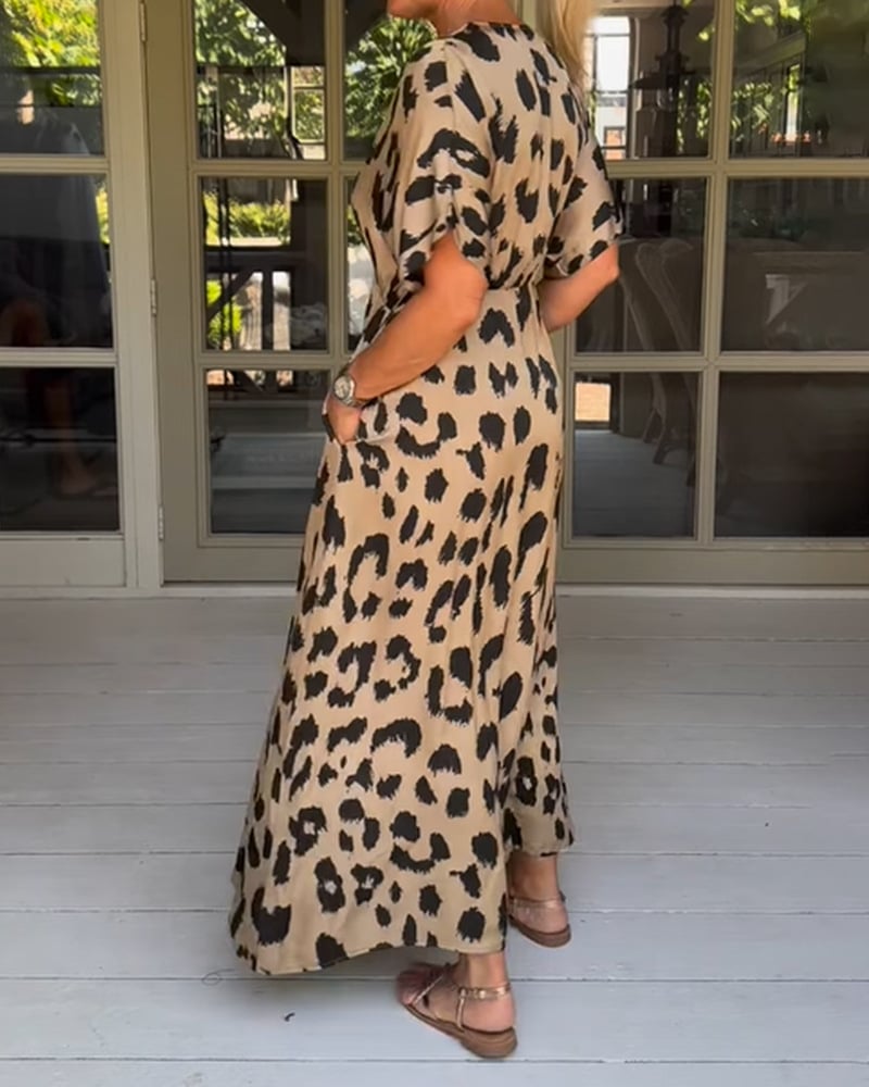 Kawtar | Maxi Dress Leopard Print V Neck