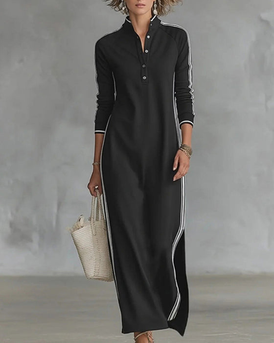 Sirilak | Maxi Dress Contrast Stripe Button Placket