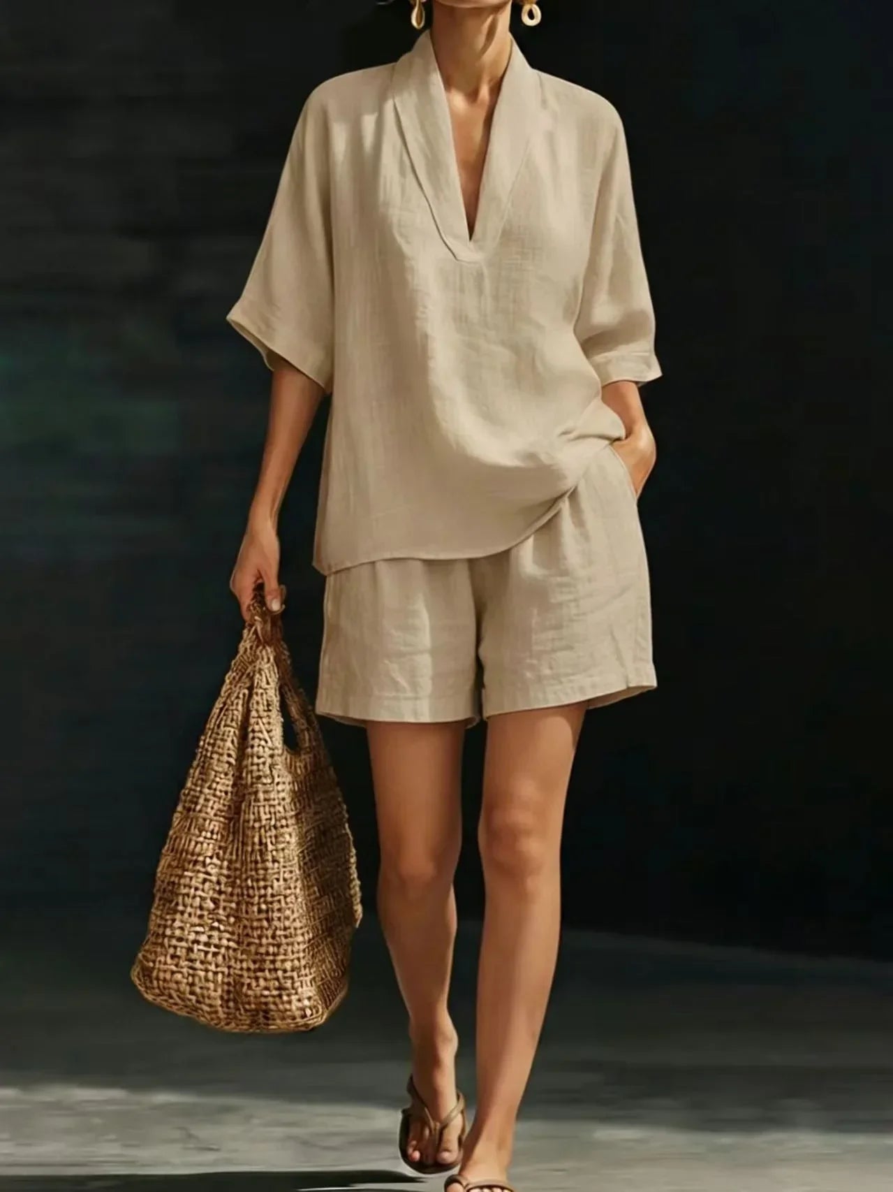 Silvani | V Neck Top Shorts Set Loose Fit