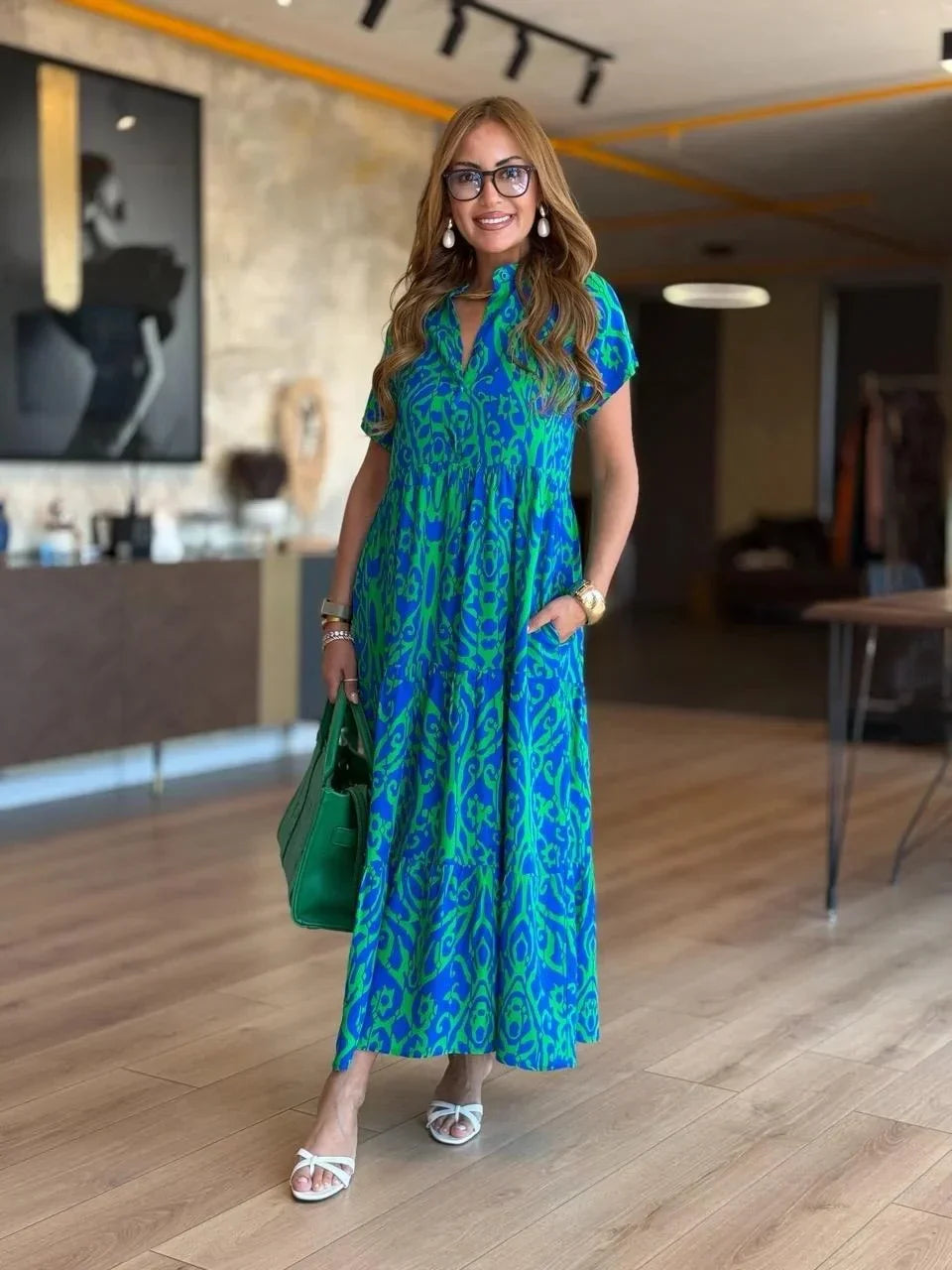 Jubilee | Printed Short Sleeve A-Line Maxi Dress