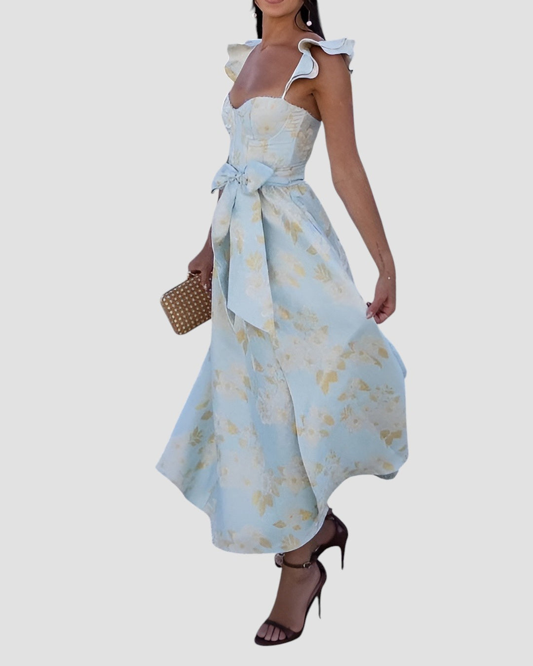 Olesya | Floral Print Ruffle Strap Midi Dress