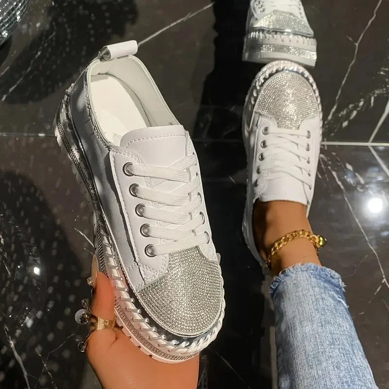 Draya | Rhinestone Lace-Up Low-Top Sneakers