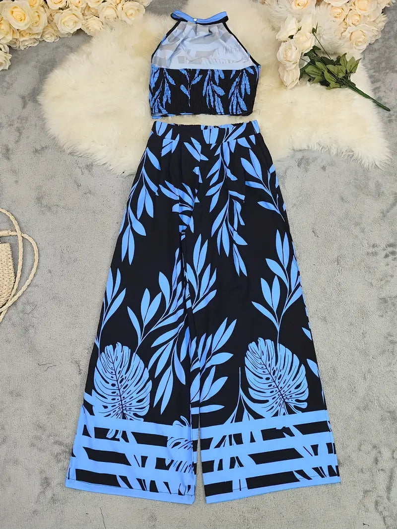 Zirina | Halter Crop Top Wide Leg Set