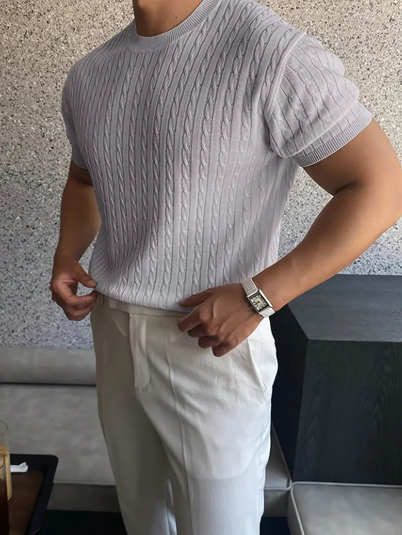 Kiril - Cable Knit Short Sleeve Crewneck Jumper