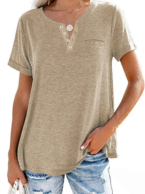Cettina | Short Sleeve Pocket Henley T Shirt