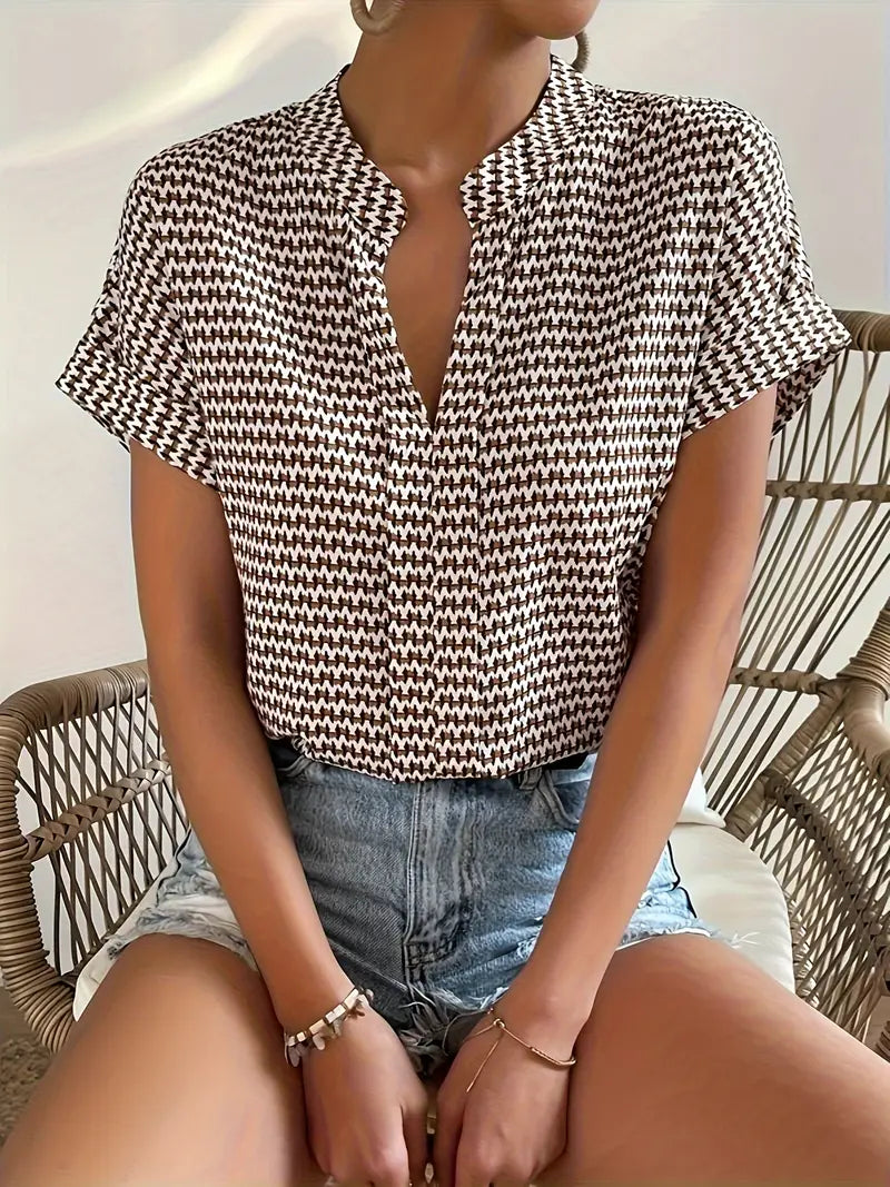 Leonore | Blouse Short Sleeve Split Neck Print