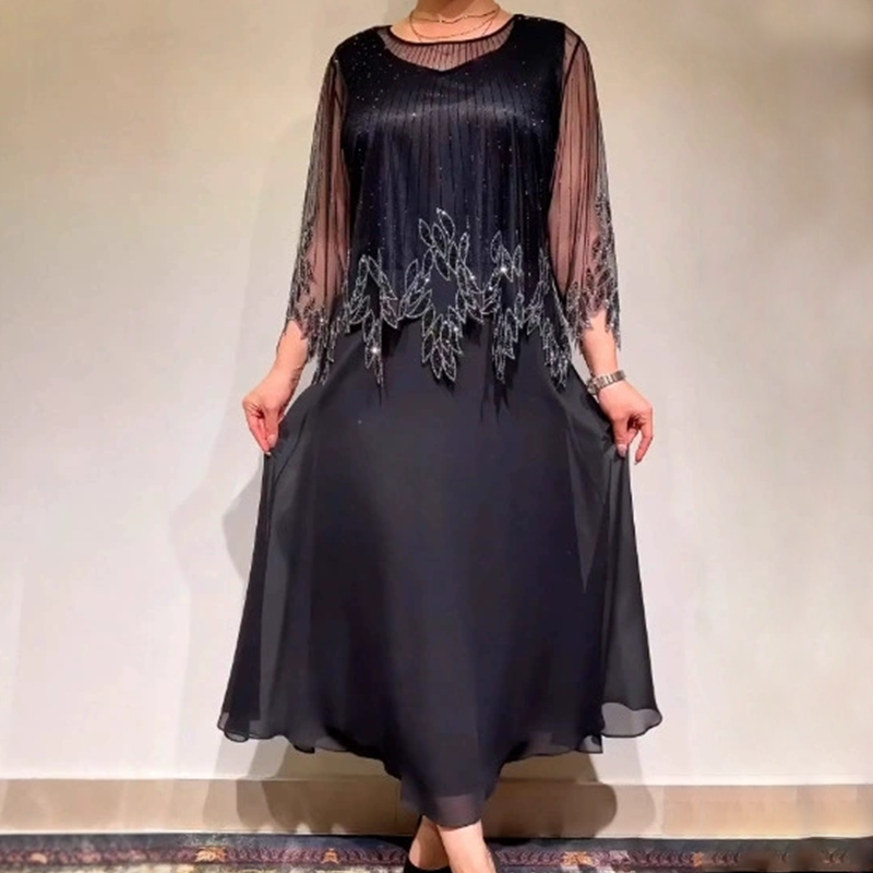 Eiriana | Embellished Mesh Sleeve Midi Dress