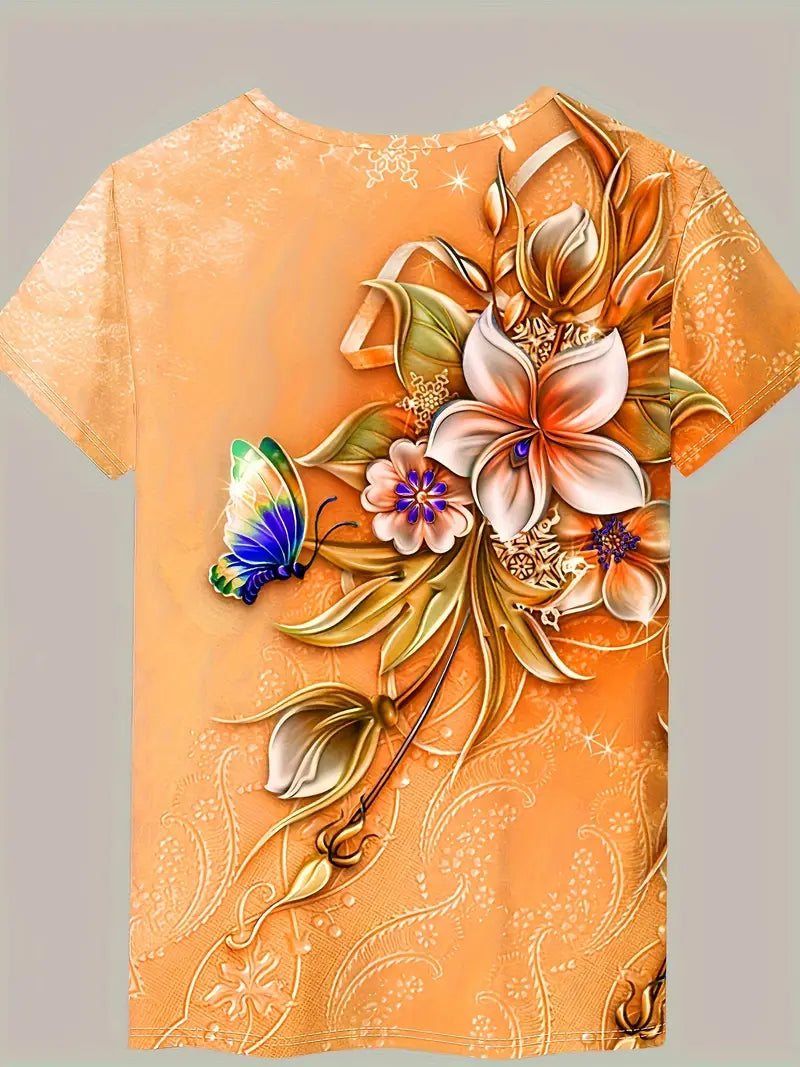Carlisa | T-Shirt Floral Butterfly Short Sleeve Top