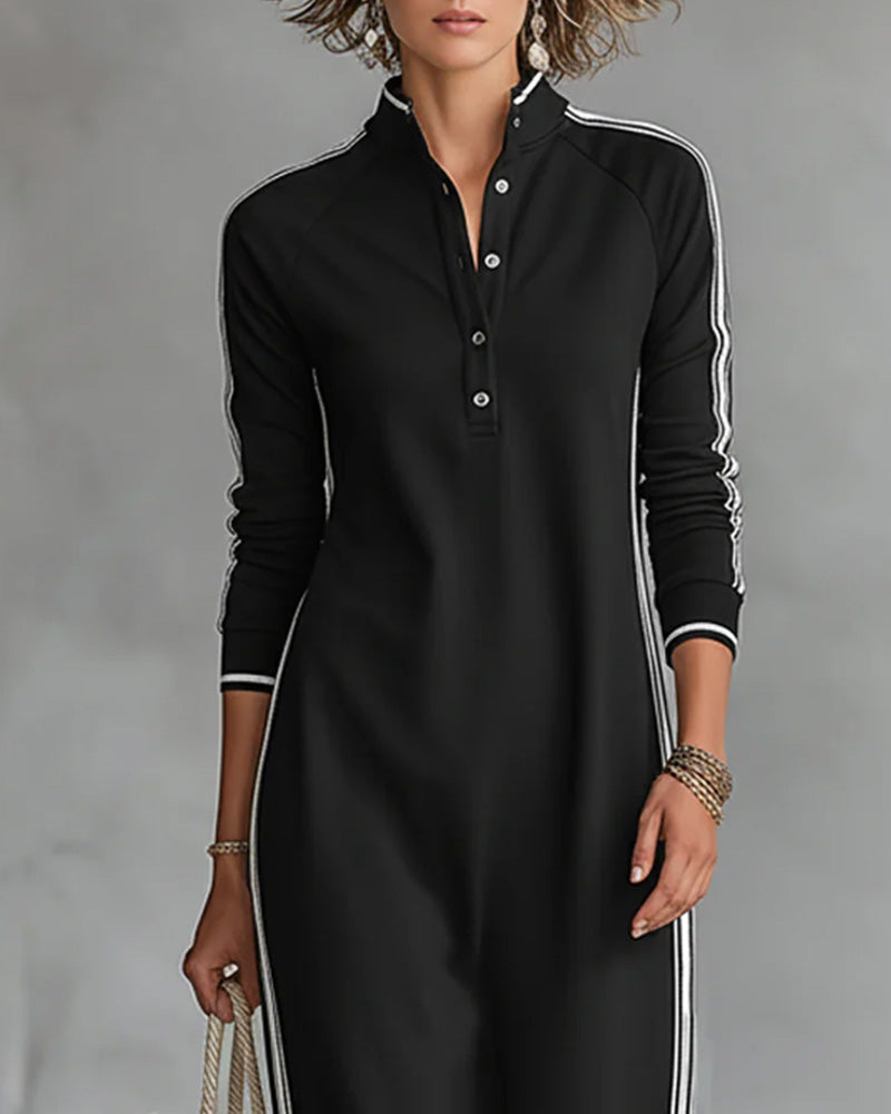 Sirilak | Maxi Dress Contrast Stripe Button Placket
