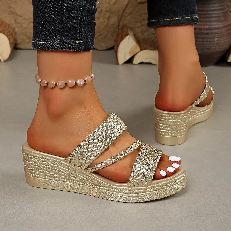 Kalwina - Braided Strap Platform Slide Sandals