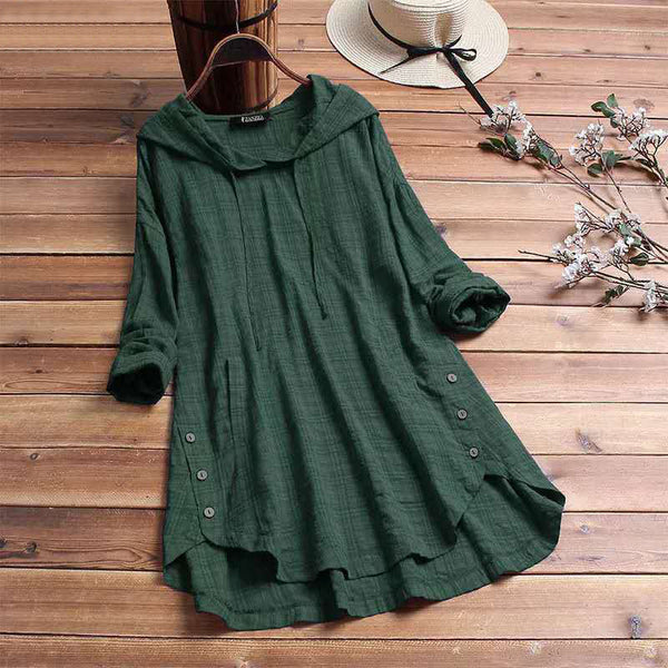 Kalara | Hooded Long Sleeve Button Hem Tunic