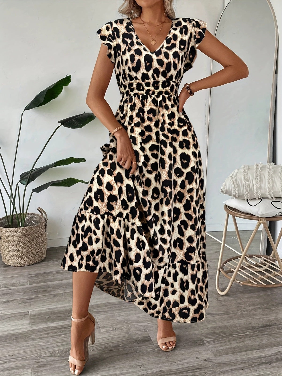 Ranika | Leopard Print V Neck Maxi Dress
