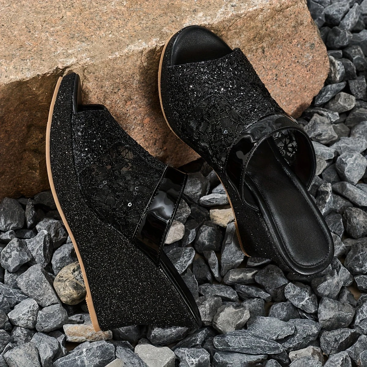 Alexis | Wedge Sandals With Lace Glitter Strap