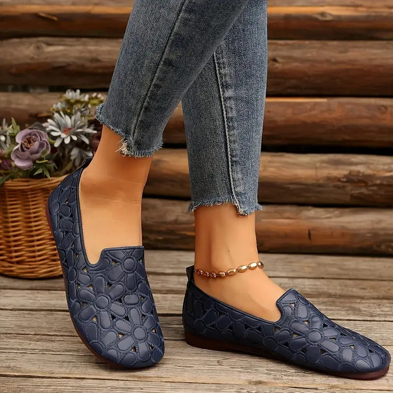 Veronica | Floral Cutout Slip On Flat Shoes