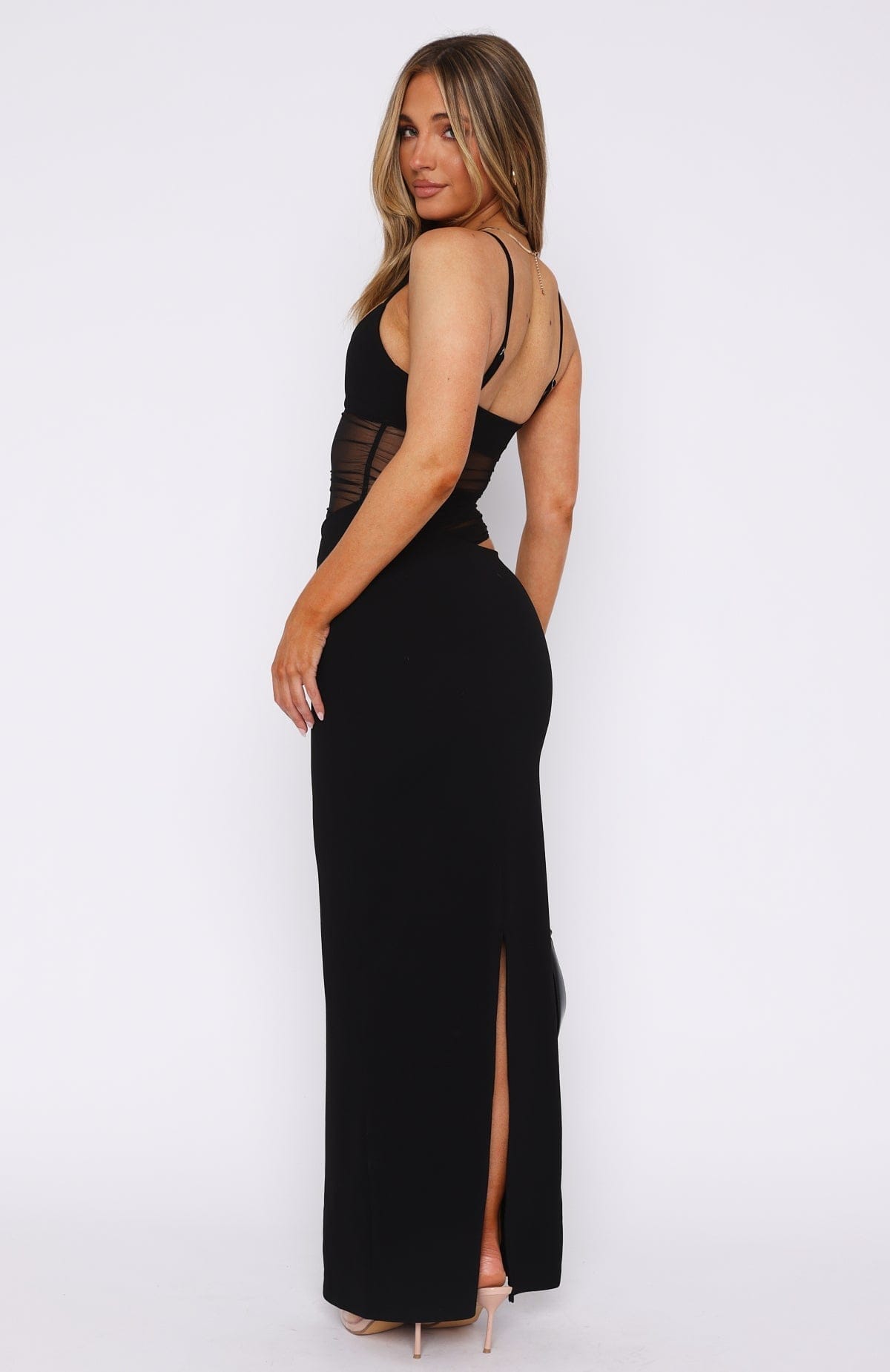 Aisling | Mesh Cutout Spaghetti Strap Maxi Dress
