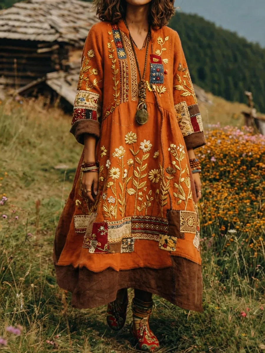 Eresha | Embroidered Floral Bohemian Maxi Dress