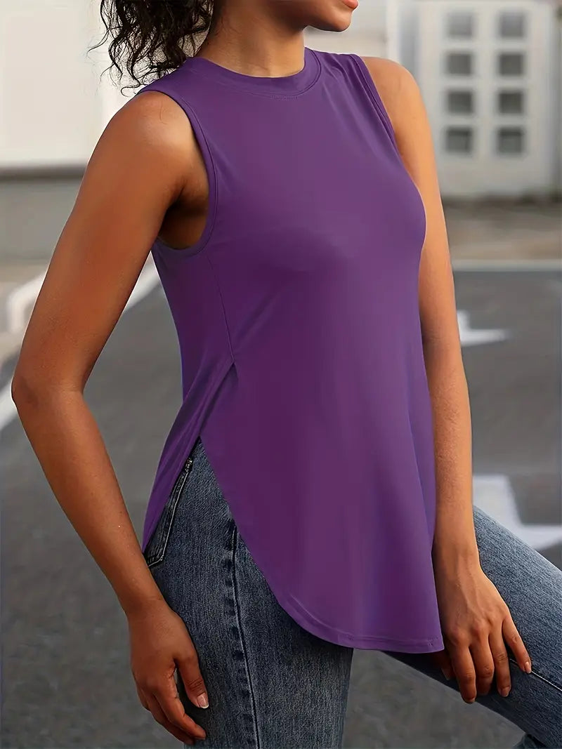Desirae | Solid Sleeveless Crew Neck Tunic Top