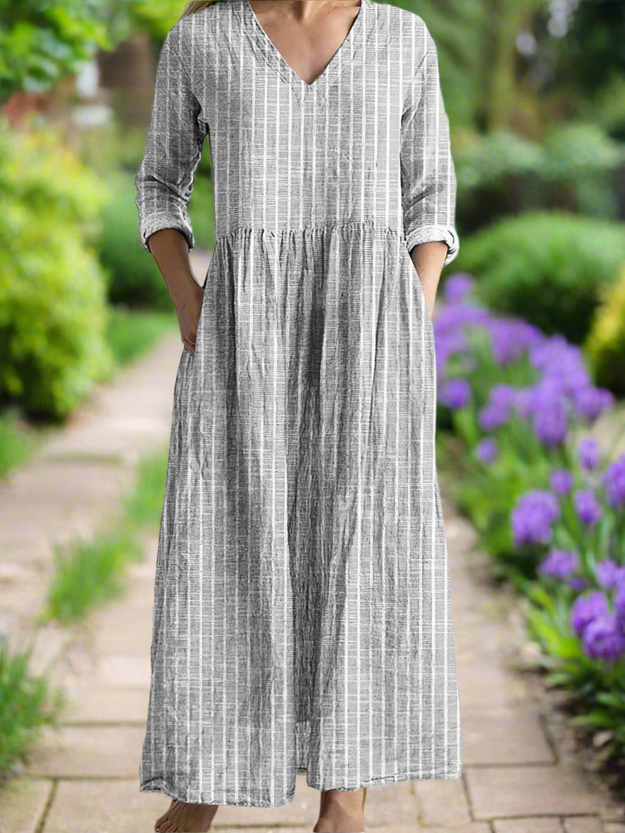 Gregoria | Striped V Neck Long Sleeve Dress