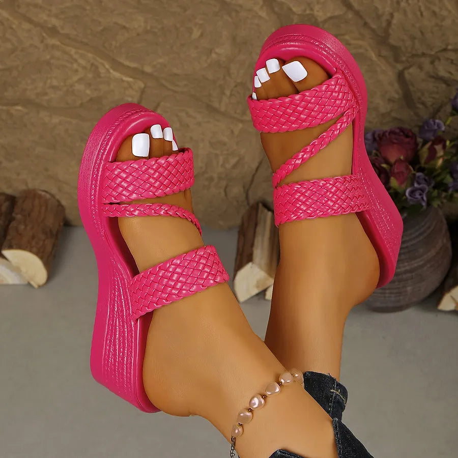 Kalwina - Braided Strap Platform Slide Sandals
