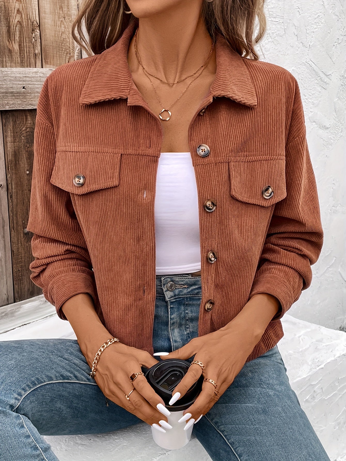 Nichola | Corduroy Button Front Utility Jacket