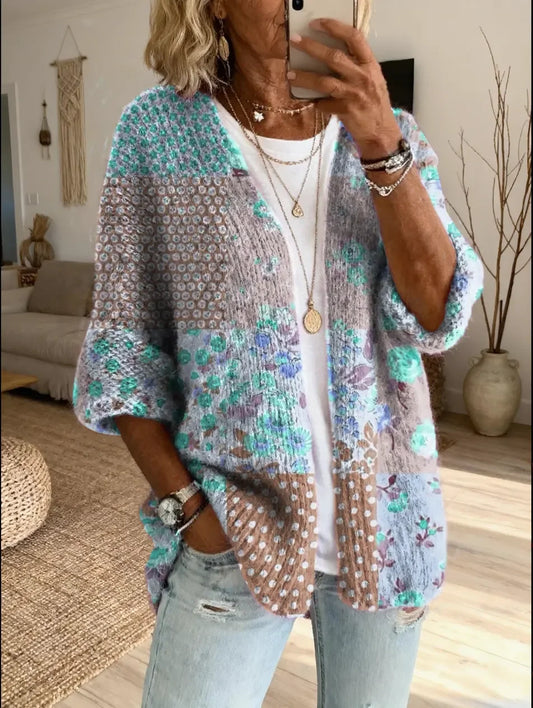 Stevena | Floral Patchwork Open Front Cardigan