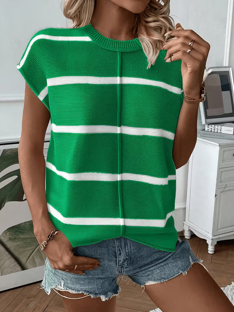 Enila | Striped Knit Sweater with Short Sleeves