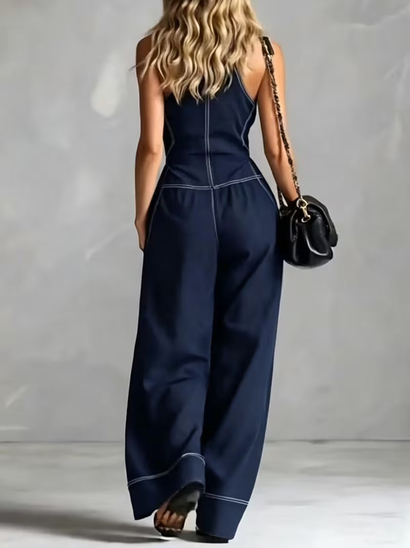 Bryana | Front Zip Patchwork Striped Jumpsuit