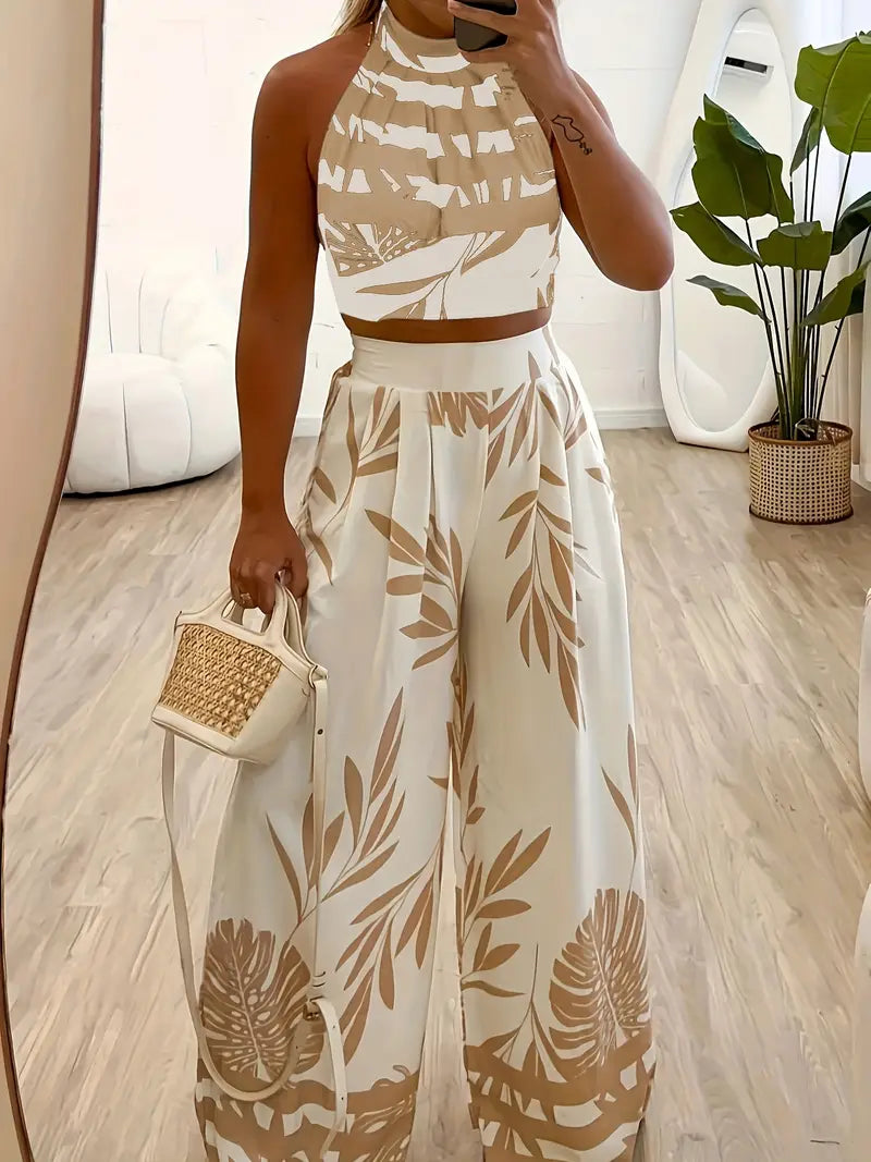 Zirina | Halter Crop Top Wide Leg Set