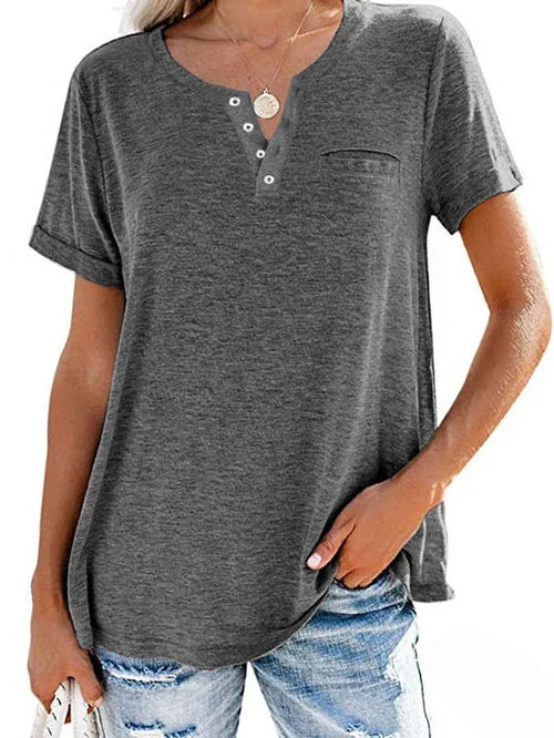 Cettina | Short Sleeve Pocket Henley T Shirt