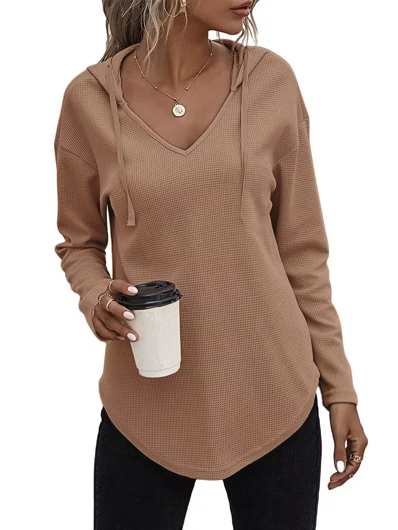 Heydi | Hooded Sweatshirt with V-Neck Curved Hem